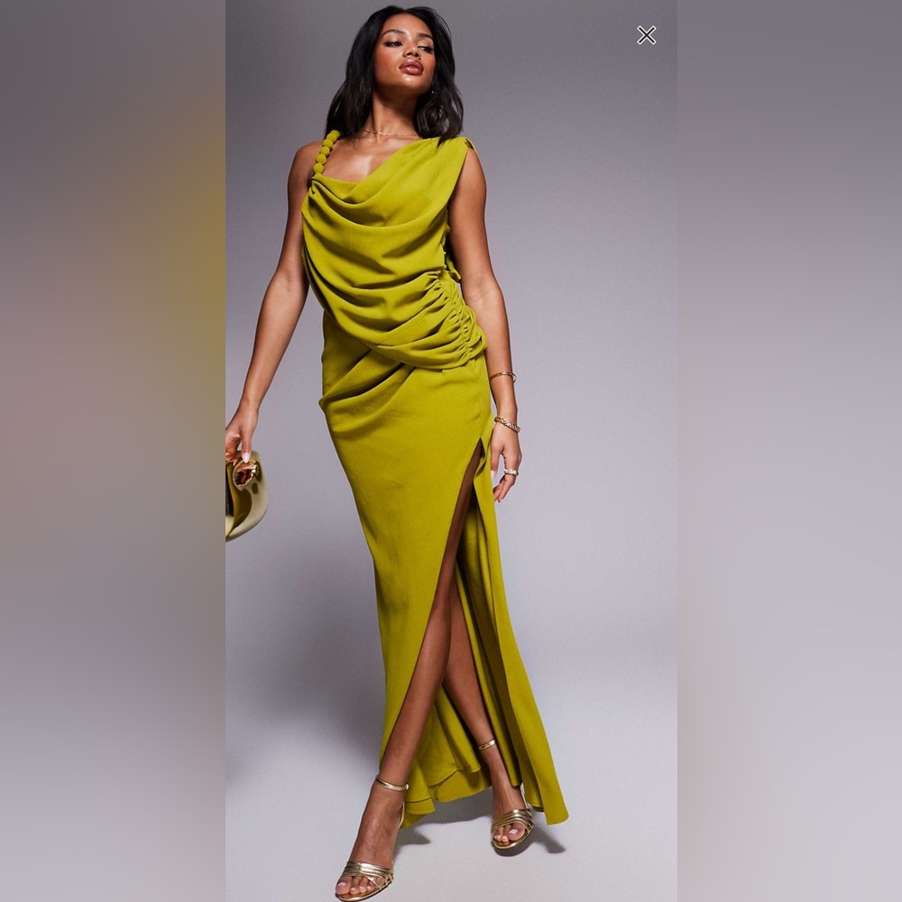 ASOS Drape Maxi Dress with ball trim strap - chartreuse